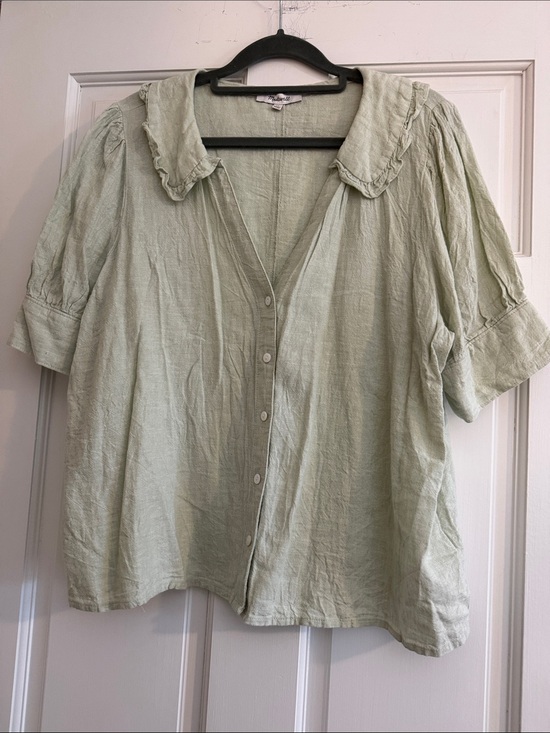 Madewell Tops - Madewell Pastel Green Peter Pan Collar Linen Blend Button-Down Top